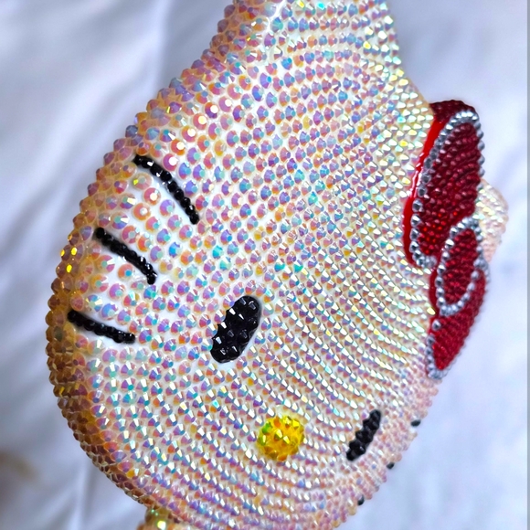 Hello Kitty Rhinestone Hand Mirror Classic With Red Bow Bewjeled Beauty Mirror - Picture 6 of 9